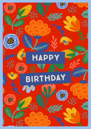 Happy Birthday. Vector illustration with cute flowers.のイラスト素材