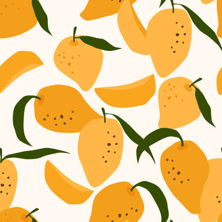 Seamless pattern with mango. Trendy hand drawn textures. Modern abstract design.のイラスト素材