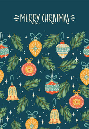 Christmas and Happy New Year illustration with Christmas decorations.のイラスト素材