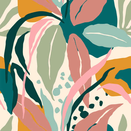 Artistic seamless pattern with abstract leaves. Modern vector designのイラスト素材