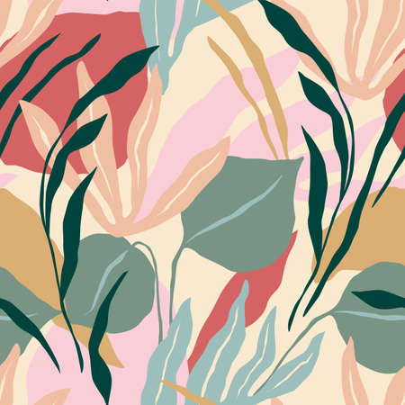 Artistic seamless pattern with abstract leaves. Modern vector designのイラスト素材