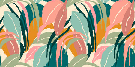 Artistic seamless pattern with abstract leaves. Modern designのイラスト素材