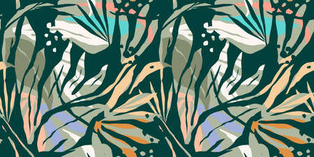 Artistic seamless pattern with abstract leaves. Modern designのイラスト素材