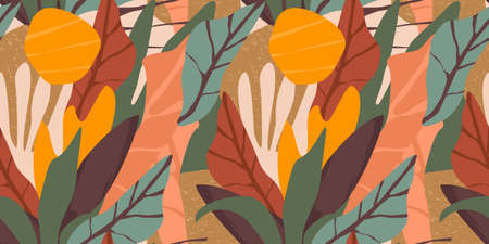 Artistic seamless pattern with abstract leaves. Modern designのイラスト素材