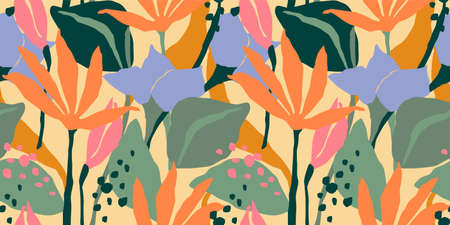 Artistic seamless pattern with abstract leaves. Modern designのイラスト素材