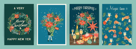 Set of Christmas and Happy New Year illustrations. Vector design templates.のイラスト素材