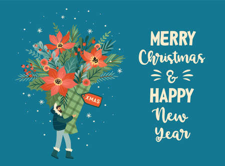 Christmas and Happy New Year illustration of Christmas bouquet. Vector design template.のイラスト素材