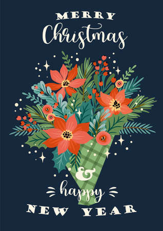 Christmas and Happy New Year illustration of Christmas bouquet. Vector design template.のイラスト素材