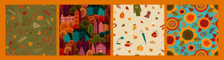 Set of Autumn seamless patterns. Vector design for card, poster, flyer, web and other.のイラスト素材