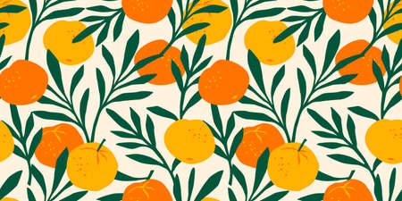 Vector seamless pattern with mandarins. Modern abstract design for paper, cover, fabric, interior decor and other users.のイラスト素材