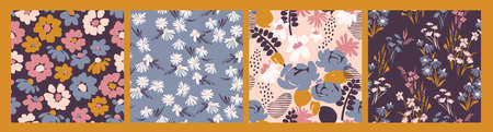 Floral seamless patterns. Vector design for paper, cover, fabric, interior decor and other.のイラスト素材