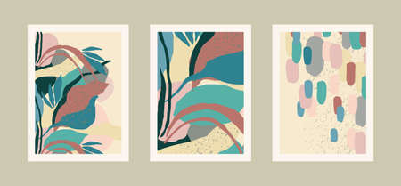 Collection of art prints with abstract leaves. Modern design for posters, covers, cards, interior decor and other users.のイラスト素材