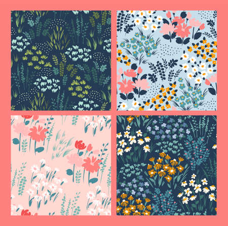 Floral abstract seamless patterns. Vector design for different surfases.のイラスト素材