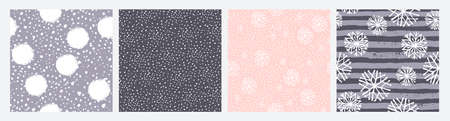 Vector set of winter seamless patterns with snow and snowflakes. Trendy hand drawn texture. Design for textile, wall art, wrapping paper, wallpaper and other.のイラスト素材