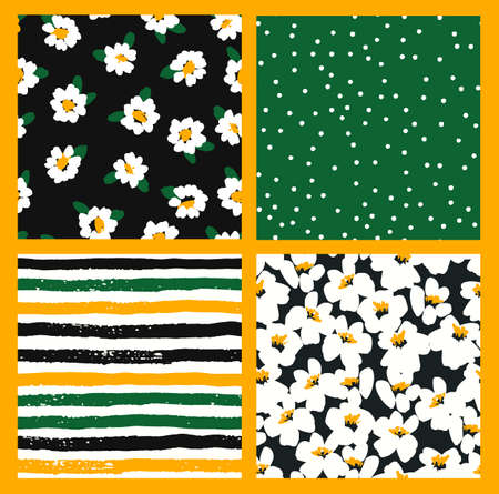 Abstract floral seamless patterns with chamomile. Trendy hand drawn textures. Modern abstract designのイラスト素材