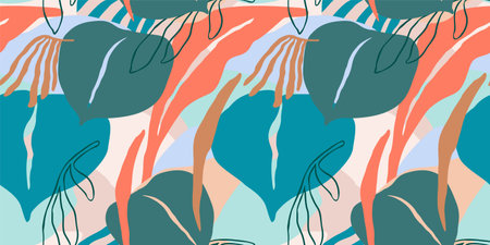 Artistic seamless pattern with abstract leaves. Modern design for paper, cover, fabric, interior decor and other.のイラスト素材