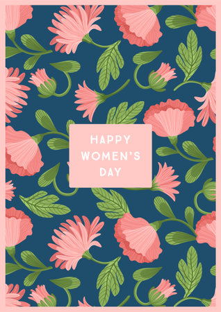 International Women s Day. Vector template with beautiful flowers for card, poster, flyer and otherのイラスト素材