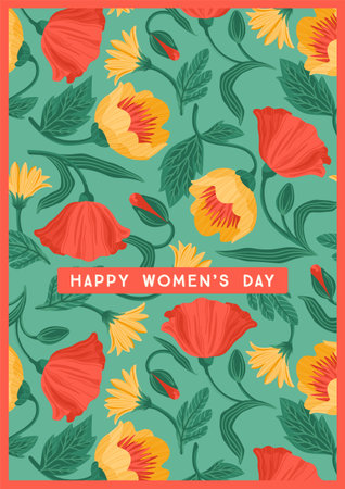 International Women s Day. Vector template with beautiful flowers for card, poster, flyer and otherのイラスト素材