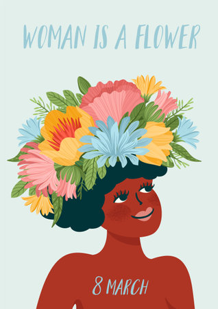 Vector illustration with woman in flower wreath. International Women s Day concept for card, poster, flyer and otherのイラスト素材