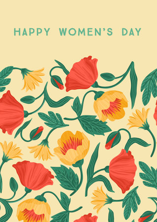 International Women s Day. Vector template with beautiful flowers for card, poster, flyer and otherのイラスト素材