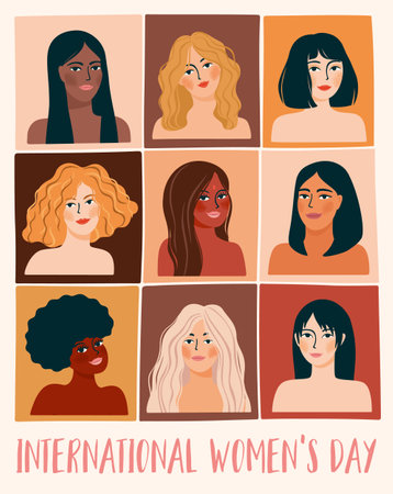 International Womens Day. Vector illustration with women different nationalities and cultures.のイラスト素材