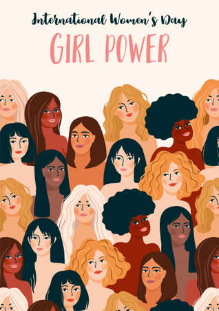 International Women's Day illustration with women of different nationalities and cultures.のイラスト素材