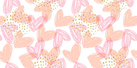 Vector seamless pattern with hand drawn hearts. Design template for valentines day and other users.のイラスト素材
