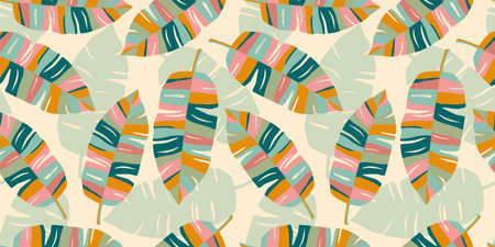 Tropical seamless pattern with abstract leaves. Modern design for paper, cover, fabric, interior decor and otherのイラスト素材