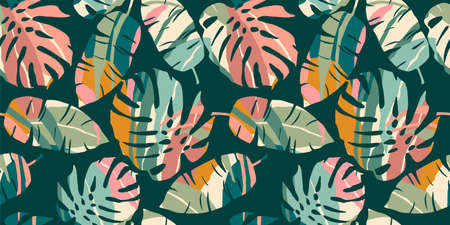 Tropical seamless pattern with abstract leaves. Modern design for paper, cover, fabric, interior decor and otherのイラスト素材
