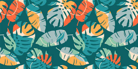 Tropical seamless pattern with abstract leaves. Modern design for paper, cover, fabric, interior decor and otherのイラスト素材
