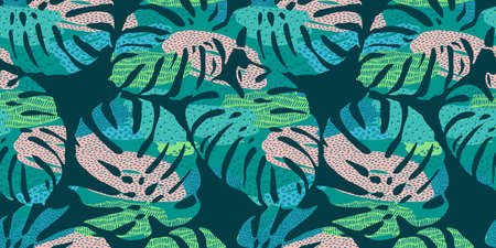 Tropical seamless pattern with abstract leaves. Modern design for paper, cover, fabric, interior decor and otherのイラスト素材