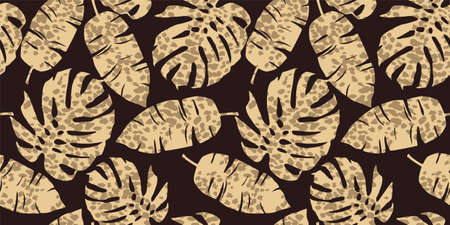 Trendy seamless exotic pattern with tropical leaves and animal print. Vector illustration. Modern abstract designのイラスト素材
