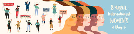International Womens Day. Vector illustration with women different nationalities and cultures.のイラスト素材