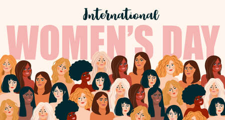 International Womens Day. Vector illustration with women different nationalities and cultures.のイラスト素材