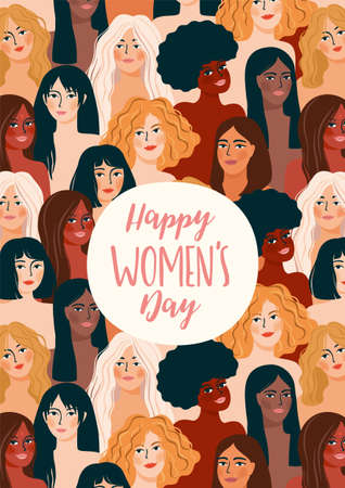 International Womens Day. Vector illustration with women different nationalities and cultures.のイラスト素材