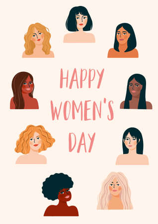 International Womens Day. Vector illustration with women different nationalities and cultures.のイラスト素材