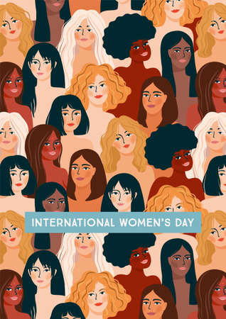International Womens Day. Vector illustration with women different nationalities and cultures.のイラスト素材