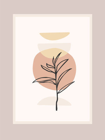 Contemporary art print with abstract plant. Line art. Modern vector designのイラスト素材