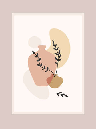 Contemporary art print with abstract plant. Line art. Modern vector designのイラスト素材
