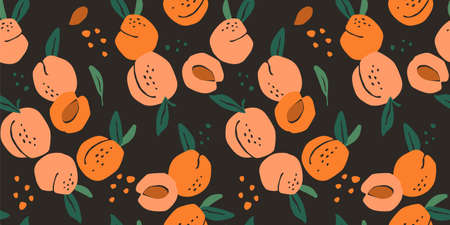 Vector seamless pattern with peaches. Trendy hand drawn textures. Modern abstract design