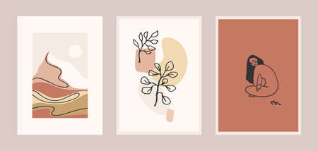 Set of Contemporary art prints. Line art. Modern vector designのイラスト素材