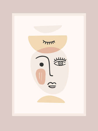 Contemporary portrait. Vector illustration wtih trandy face painting. Modern abstract designのイラスト素材