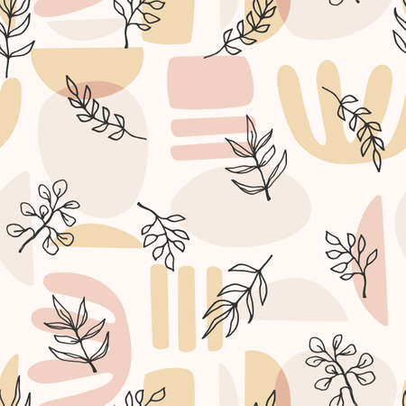 Contemporary art seamless pattern with plant branches. Line art. Modern designのイラスト素材