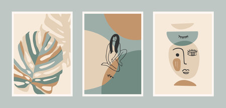 Set of Contemporary art prints. Line art. Modern vector designのイラスト素材