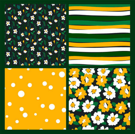 Abstract floral seamless patterns with chamomile. Trendy hand drawn textures. Modern abstractのイラスト素材