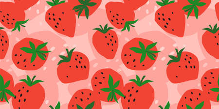 Vector seamless pattern with Strawberry. Trendy hand drawn textures. Modern abstract designのイラスト素材