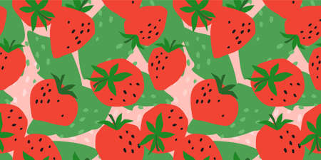 Vector seamless pattern with Strawberry. Trendy hand drawn textures. Modern abstract designのイラスト素材
