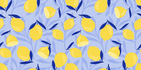 Vector seamless pattern with lemons and limes. Trendy hand drawn textures. Modern abstract designのイラスト素材