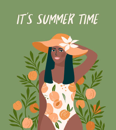 Vector illustration of woman in bright swimsuit. Design for summer concept and other.のイラスト素材