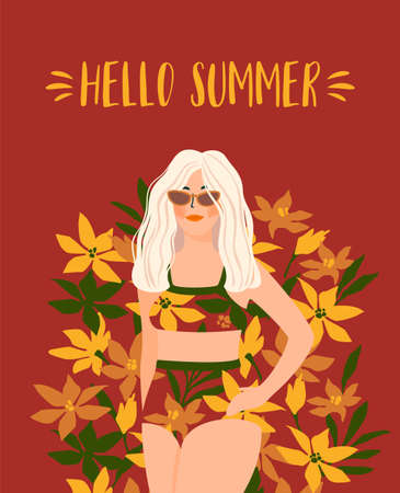 Vector illustration of woman in bright swimsuit. Design for summer concept and other.のイラスト素材